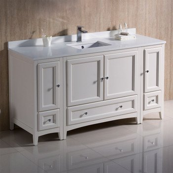 Fresca Oxford 60" Antique White Traditional Bathroom Cabinets W/ Top & Sink - FCB20-123612AW-CWH-U