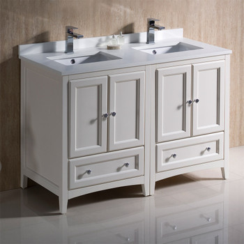 Fresca Oxford 48" Antique White Traditional Double Sink Bathroom Cabinets W/ Top & Sinks - FCB20-2424AW-CWH-U