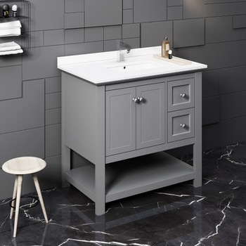 Fresca Manchester 36" Gray Traditional Bathroom Cabinet W/ Top & Sink - FCB2336GR-CWH-U