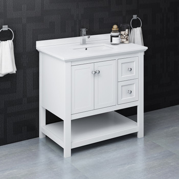 Fresca Manchester 36" White Traditional Bathroom Cabinet W/ Top & Sink - FCB2336WH-CWH-U