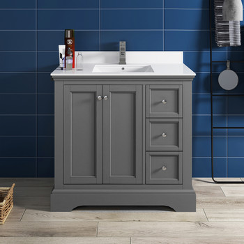 Fresca Windsor 36" Gray Textured Traditional Bathroom Cabinet W/ Top & Sink - FCB2436GRV-CWH-U