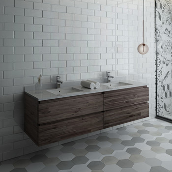 Fresca Formosa 72" Wall Hung Double Sink Modern Bathroom Cabinet W/ Top & Sinks - FCB31-3636ACA-CWH-U