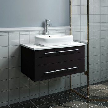Fresca Lucera 30" Espresso Wall Hung Modern Bathroom Cabinet W/ Top & Vessel Sink - FCB6130ES-VSL-CWH-V