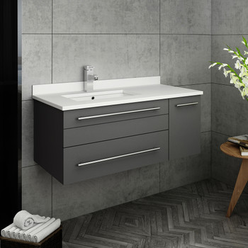Fresca Lucera 36" Gray Wall Hung Modern Bathroom Cabinet W/ Top & Undermount Sink - Right Version - FCB6136GR-UNS-R-CWH-U