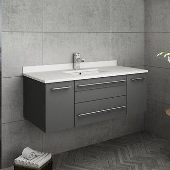 Fresca Lucera 42" Gray Wall Hung Modern Bathroom Cabinet W/ Top & Undermount Sink - FCB6142GR-UNS-CWH-U