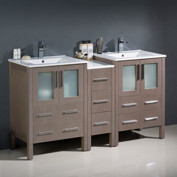 Fresca Torino 60" Gray Oak Modern Double Sink Bathroom Cabinets W/ Integrated Sinks - FCB62-241224GO-I