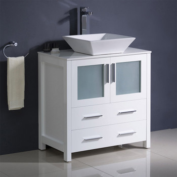 Fresca Torino 30" White Modern Bathroom Cabinet W/ Top & Vessel Sink - FCB6230WH-CWH-V