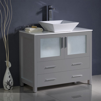 Fresca Torino 36" Gray Modern Bathroom Cabinet W/ Vessel Sink - FCB6236GR-CWH-V