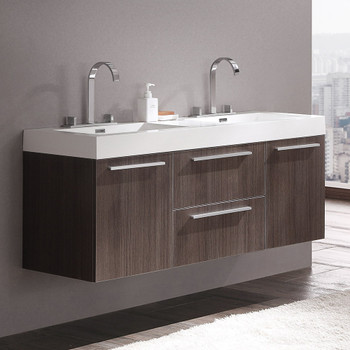 Fresca Opulento 54" Gray Oak Modern Double Sink Bathroom Cabinet W/ Integrated Sinks - FCB8013GO-I