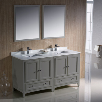 Fresca Oxford 60" Gray Traditional Double Sink Bathroom Vanity - FVN20-3030GR