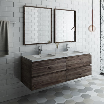 Fresca Formosa 60" Wall Hung Double Sink Modern Bathroom Vanity W/ Mirrors - FVN31-3030ACA