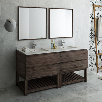 Fresca Formosa 72" Floor Standing Double Sink Modern Bathroom Vanity W/ Open Bottom & Mirrors - FVN31-3636ACA-FS
