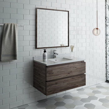 Fresca Formosa 36" Wall Hung Modern Bathroom Vanity W/ Mirror - FVN3136ACA