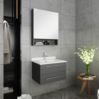 Fresca Lucera 24" Gray Wall Hung Undermount Sink Modern Bathroom Vanity W/ Medicine Cabinet - FVN6124GR-UNS