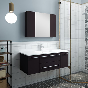 Fresca Lucera 42" Espresso Wall Hung Undermount Sink Modern Bathroom Vanity W/ Medicine Cabinet - FVN6142ES-UNS
