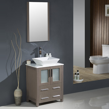 Fresca Torino 24" Gray Oak Modern Bathroom Vanity W/ Vessel Sink - FVN6224GO-VSL