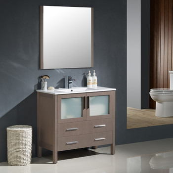 Fresca Torino 36" Gray Oak Modern Bathroom Vanity W/ Integrated Sink - FVN6236GO-UNS