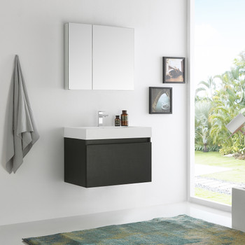 Fresca Mezzo 30" Black Wall Hung Modern Bathroom Vanity W/ Medicine Cabinet - FVN8007BW