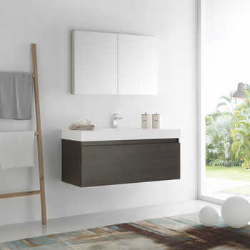 Fresca Mezzo 48" Gray Oak Wall Hung Modern Bathroom Vanity W/ Medicine Cabinet - FVN8011GO