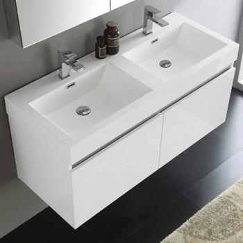 Fresca Mezzo 48" White Wall Hung Double Sink Modern Bathroom Vanity W/ Medicine Cabinet - FVN8012WH