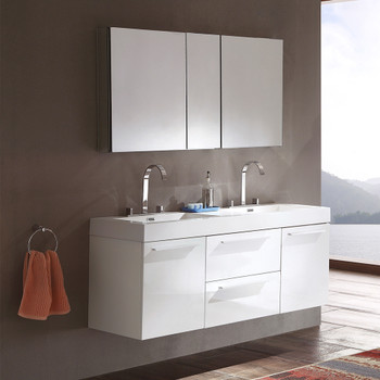 Fresca Opulento 54" White Modern Double Sink Bathroom Vanity W/ Medicine Cabinet - FVN8013WH