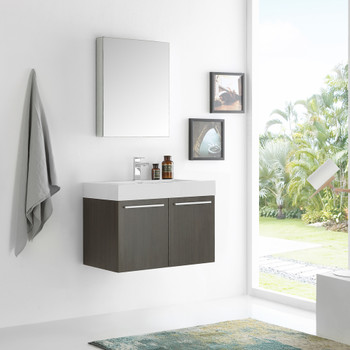 Fresca Vista 30" Gray Oak Wall Hung Modern Bathroom Vanity W/ Medicine Cabinet - FVN8089GO