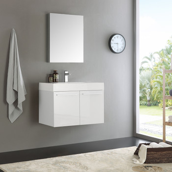 Fresca Vista 30" White Wall Hung Modern Bathroom Vanity W/ Medicine Cabinet - FVN8089WH