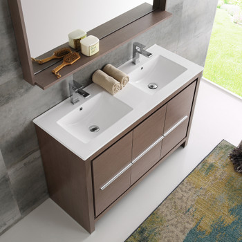 Fresca Allier 48" Gray Oak Modern Double Sink Bathroom Vanity W/ Mirror - FVN8148GO-D