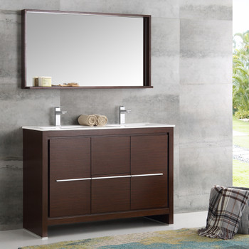 Fresca Allier 48" Wenge Brown Modern Double Sink Bathroom Vanity W/ Mirror - FVN8148WG-D