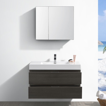 Fresca Valencia 40" Gray Oak Wall Hung Modern Bathroom Vanity W/ Medicine Cabinet - FVN8342GO