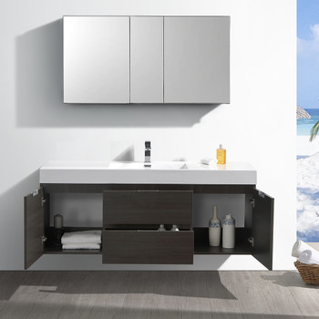 Fresca Valencia 60" Gray Oak Wall Hung Modern Bathroom Vanity W/ Medicine Cabinet - FVN8360GO
