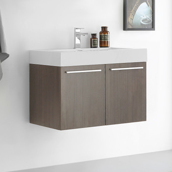 Fresca Vista 30" Gray Oak Wall Hung Modern Bathroom Cabinet W/ Integrated Sink - FCB8089GO-I