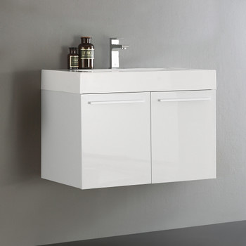 Fresca Vista 30" White Wall Hung Modern Bathroom Cabinet W/ Integrated Sink - FCB8089WH-I