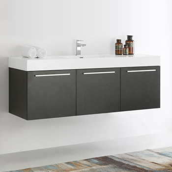 Fresca Vista 60" Black Wall Hung Single Sink Modern Bathroom Cabinet W/ Integrated Sink - FCB8093BW-I