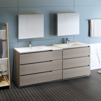 Fresca Lazzaro 84" Gray Wood Free Standing Double Sink Modern Bathroom Vanity W/ Medicine Cabinet - FVN93-361236MGO-D