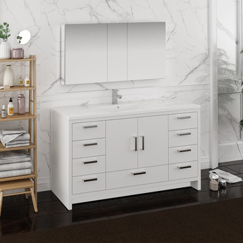 Fresca Imperia 60" Glossy White Free Standing Single Sink Modern Bathroom Vanity W/ Medicine Cabinet - FVN9460WH-S