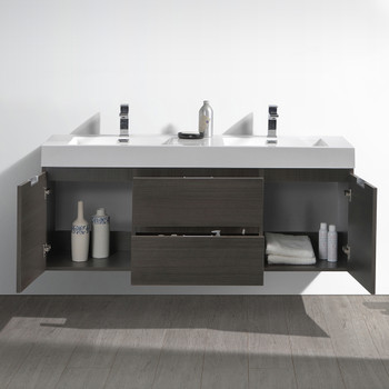 Fresca Valencia 60" Gray Oak Wall Hung Double Sink Modern Bathroom Vanity - FCB8360GO-D-I