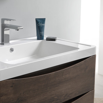 Fresca Tuscany 32" Rosewood Wall Hung Modern Bathroom Cabinet W/ Integrated Sink - FCB9032RW-I