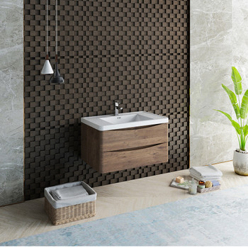Fresca Tuscany 36" Rosewood Wall Hung Modern Bathroom Cabinet W/ Integrated Sink - FCB9036RW-I