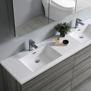 Fresca Lazzaro 72" Glossy Ash Gray Free Standing Modern Bathroom Cabinet W/ Integrated Double Sink - FCB93-3636HA-D-I