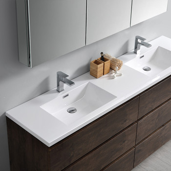 Fresca Lazzaro 72" Rosewood Free Standing Modern Bathroom Cabinet W/ Integrated Double Sink - FCB93-3636RW-D-I