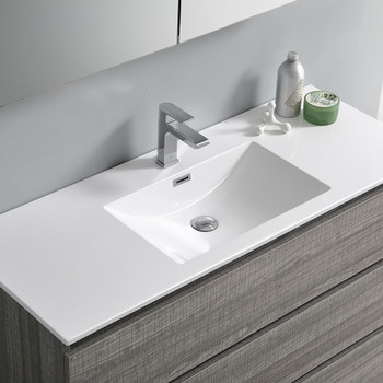 Fresca Lazzaro 48" Glossy Ash Gray Free Standing Modern Bathroom Cabinet W/ Integrated Sink - FCB9348HA-I