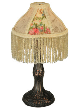 Meyda 10"h Fabric & Fringe Roses Mini Lamp - 131721