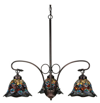 Meyda 30"w Tiffany Peacock Feather 3 Lt Chandelier - 140351