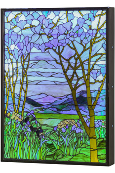 Meyda 30"w Tiffany Magnolia & Iris Stained Glass Lighted Window - 151565