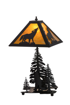 Meyda 21"h Howling Wolf W/lighted Base Table Lamp - 152949