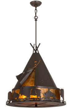 Meyda 24"w Teepee W/ Buffalo Pendant - 15381