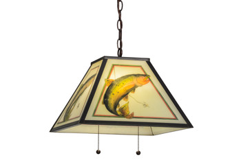 Meyda 16" Square Reverse Painted Trout Pendant - 155274