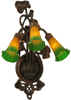 Meyda 10.5"w Amber/green Pond Lily 3 Lt Wall Sconce - 17158