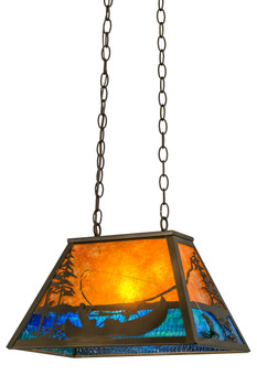 Meyda 18"l Trout & Fisherman Oblong Pendant - 172102